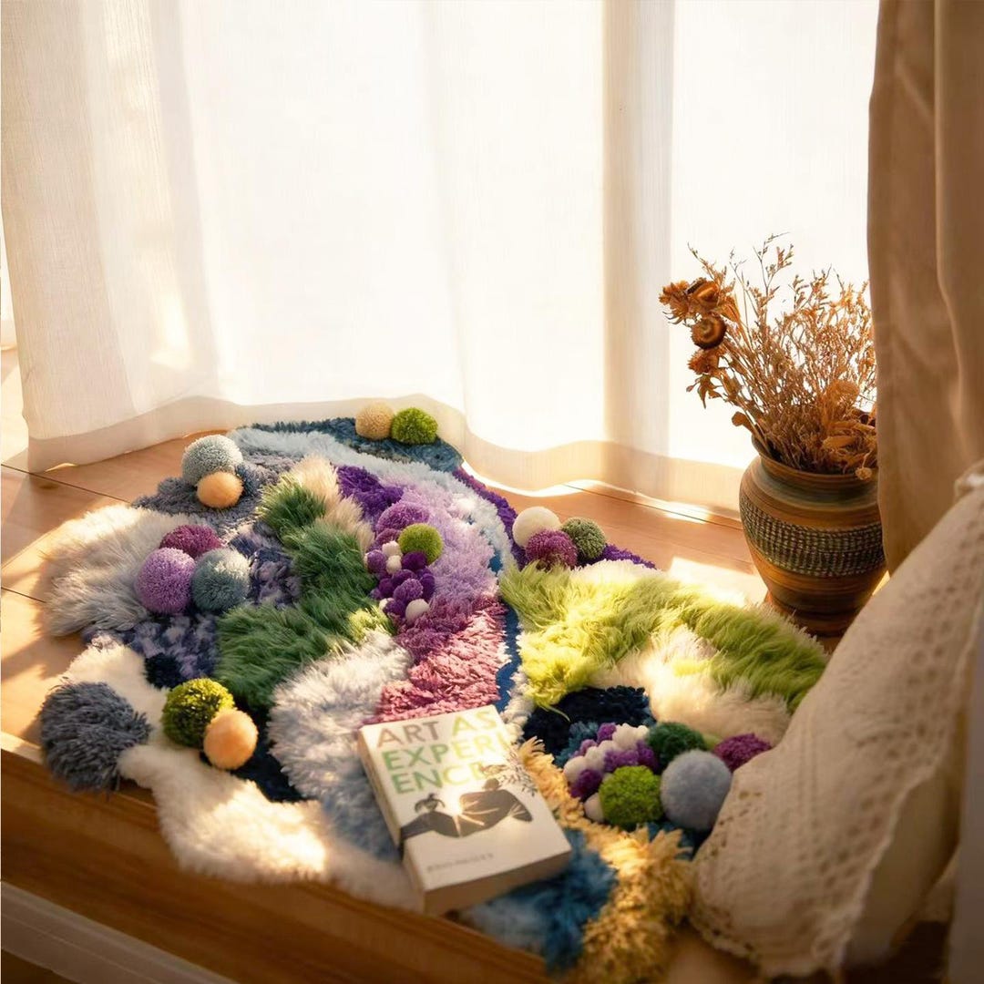 Aurora - Handmade Tufted Moss Rug, Purple 3D Design, Nature-inspired ...