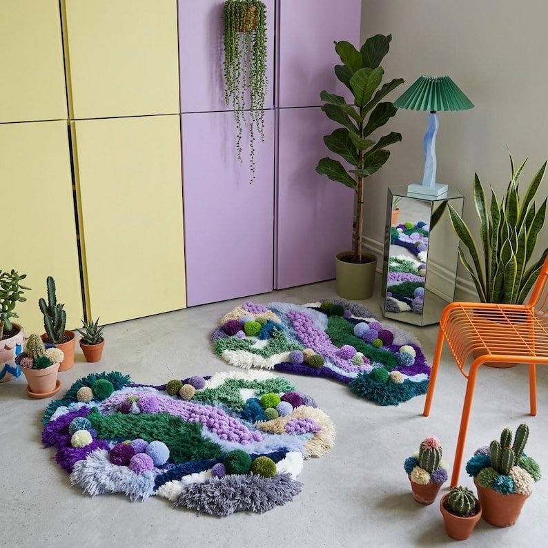 Aurora - Handmade Tufted Moss Rug, Purple 3D Design, Nature-inspired ...