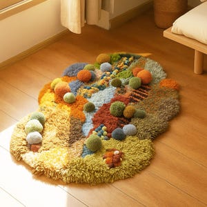 Handmade 3D Moss Rug: "Hope" Crocheted Plush Rug (3.3-ft x 2.3-ft)