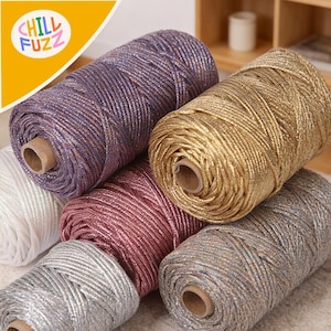 Cordón de ganchillo dorado metalizado / Hilo rígido para hacer bolsos, suministros para tejer.