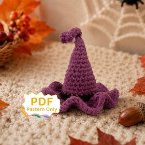Halloween Mini Witch Hat Crochet PDF Pattern, Beginner Friendly Fall Wizard Hat Crochet Tutorial