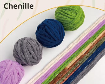May include: A multi-color chenille yarn set. The image displays several balls of yarn in shades of purple, gray, blue, and green. Several strands of yarn in various colors are also visible. The text "Multi-Color Yarn Set Chenille" is at the top of the image.