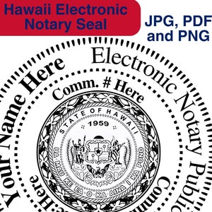 Hawaii Customizable Digital Round, Circular Notary Public Seal, Notary Stamp, Notary Gear, Notary Supplies, Perfect for Remote Notaries