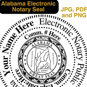 Rond numérique personnalisable Alabama, Sceau de notaire circulaire, Tampon de notaire, Équipement de notaire, Fournitures de notaire, Idéal pour les notaires à distance