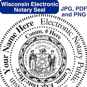 Wisconsin Customizable Digital Round, Circular Notary Public Seal, Notary Stamp, Notary Gear, Notary Supplies, Perfect for Remote Notaries