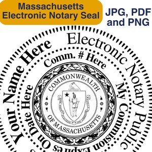 Massachusetts Customizable Digital Round, Circular Notary Public Seal, Notary Stamp, Notary Gear, Notary Supplies, Perfect for Remote Notary