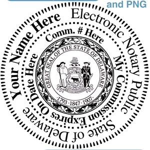 Delaware Customizable Digital Round, Circular Notary Public Seal, Notary Stamp, Notary Gear, Notary Supplies, Perfect for Remote Notaries