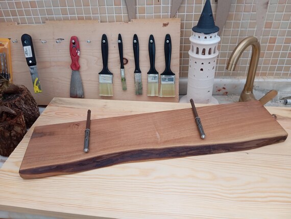 Natural wood floating shelf with hidden dowel
