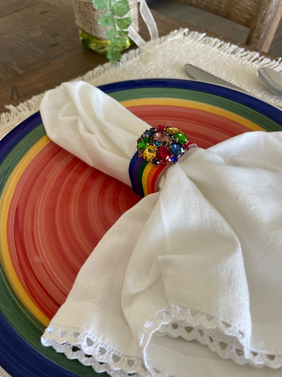 Set of 4 Rainbow Napkin Rings With Multi Color Embellishments - Etsy