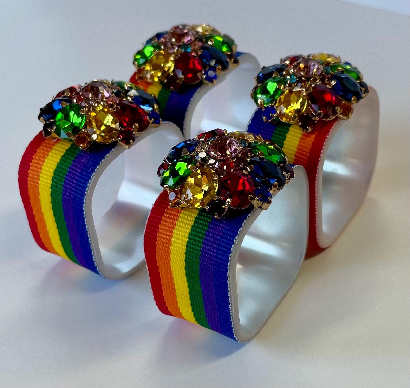 Set of 4 Rainbow Napkin Rings With Multi Color Embellishments - Etsy