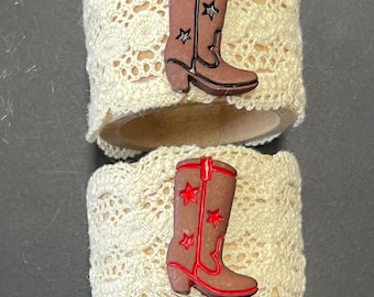 Cowboy Boot and Lace Wooden Napkin Rings
