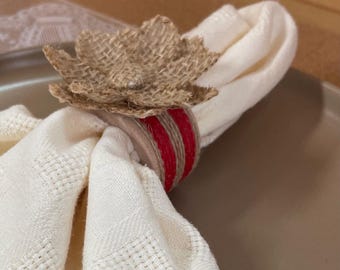 Burlap and Wood Napkin Rings -   Sold individually