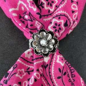Silver and Black Flower Bandana Scarf Slide