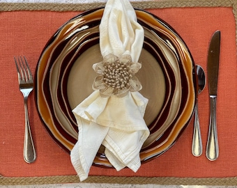 Burlap Flower Thanksgiving Napkin Rings - Sold individually