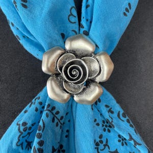 Silver Tone Flower Bandana Scarf Slide