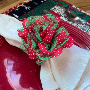 Set of 6 Fabric Christmas Napkin Rings  OOAK