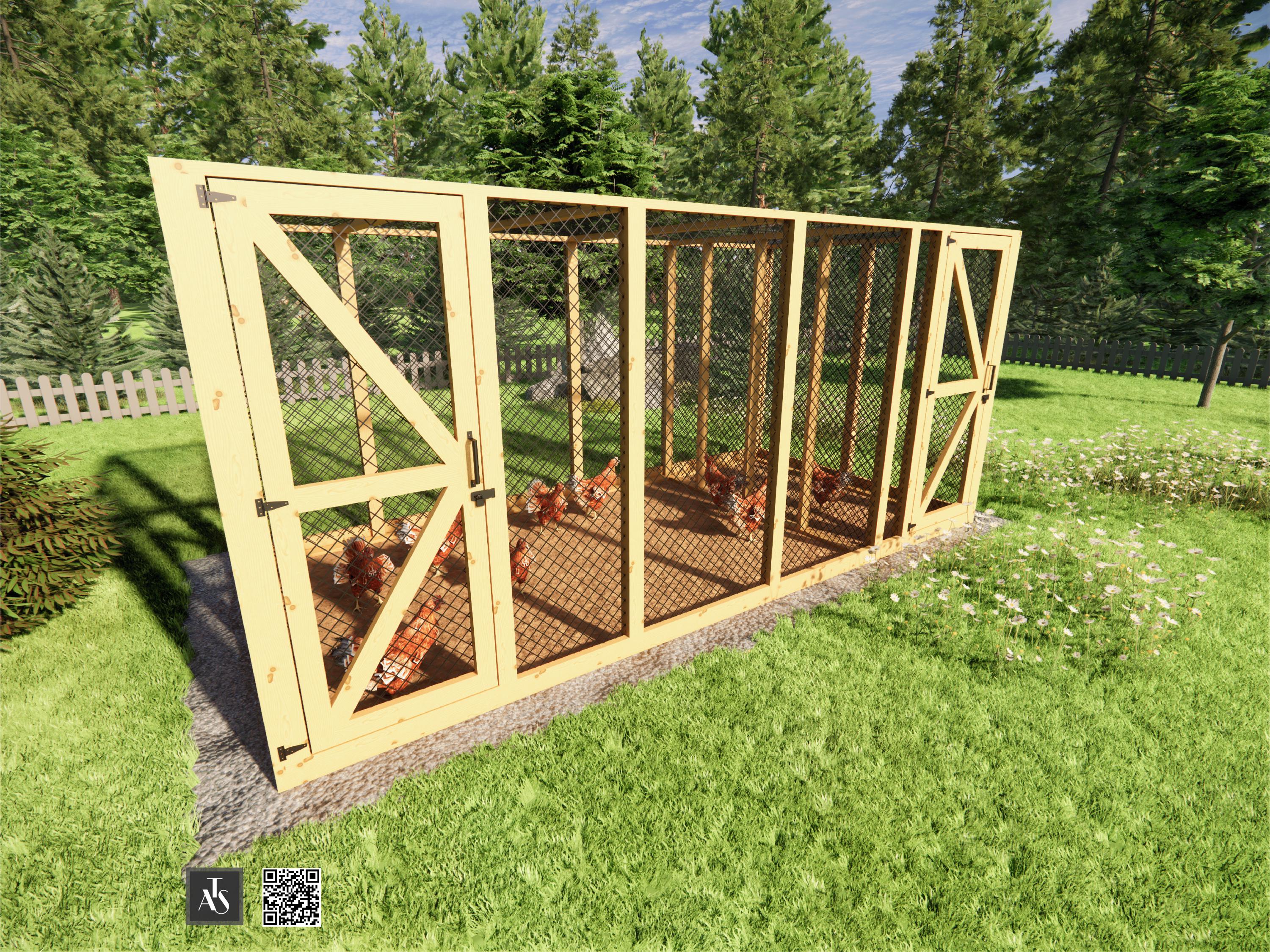 DIY Chicken Run Plans 8x16 for 20 Chickens With Partition Wall