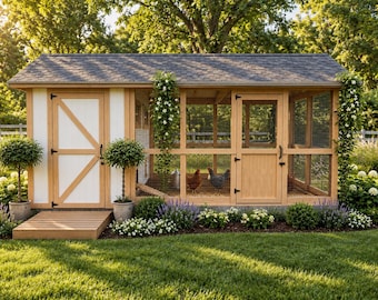 Modern Chicken Coop Plans: Walk-in Hen House, Run Enclosure, Nesting Boxes (Digital Download)