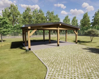 Modern 2-Car Carport Plan: DIY Garage Building 240x283'' (PDF)