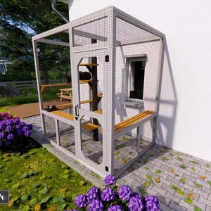 DIY Catio Plans 6x8 Outdoor Cat Enclosure Backyard Cat Patio Cat Run Wooden Cat House Safe Cat Accessories for Outdoor Cats