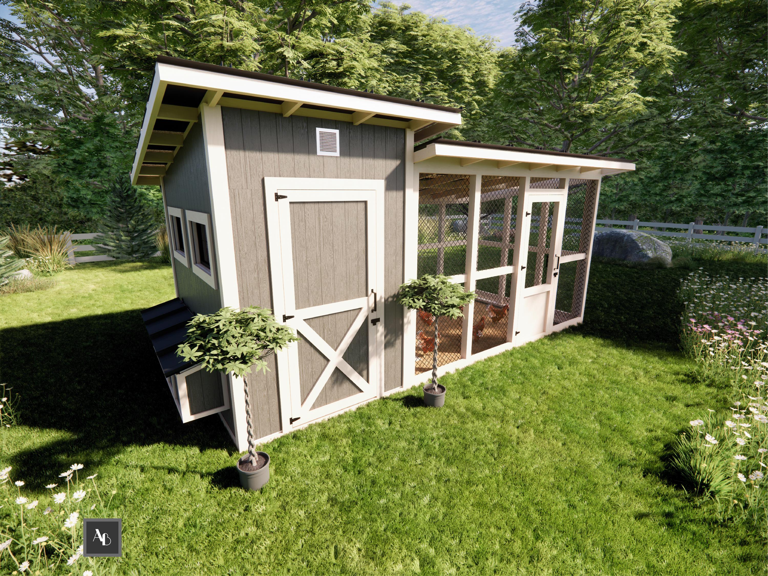 15羽の鶏を収容できる、走りやすいモダンな鶏小屋の設計図 | 8x18 DIY