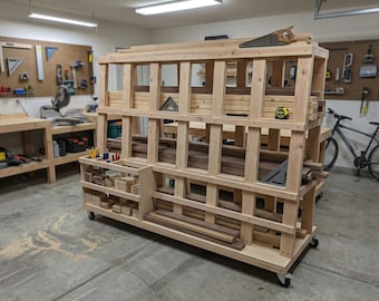 Mobile Wood Storage Rack Plans 3x6 PDF, Garage Lumber Organizer Cart, DIY Wood Storage System, Rolling Workshop Rack Plans
