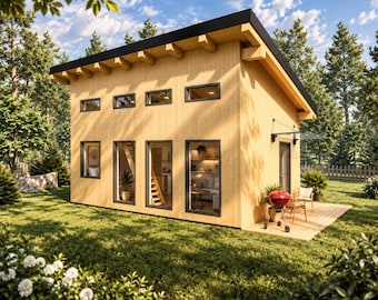 16' x 24' Tiny House Plans with Loft | 35-Sheet PDF Set (Imperial Drawings)