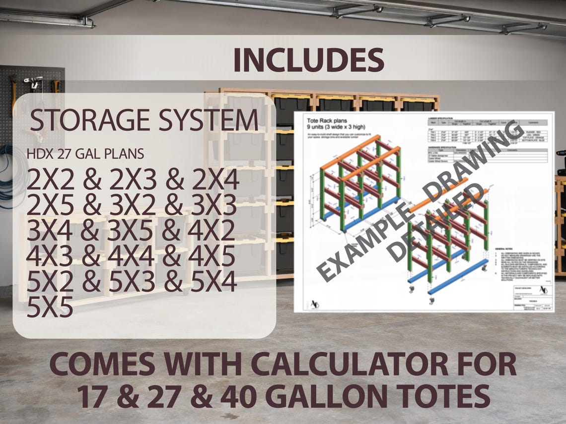 HDX 27 Gallon Tote Rack Plans PDF | DIY Garage Storage Organizer | Step ...