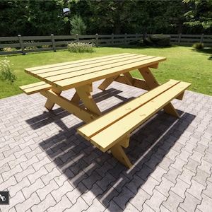 Planos de construcción de mesas, planos de mesa de picnic de bricolaje, planos de carpintería, planos de muebles PDF, plano de construcción de mesa, planos de muebles de mesa de picnic