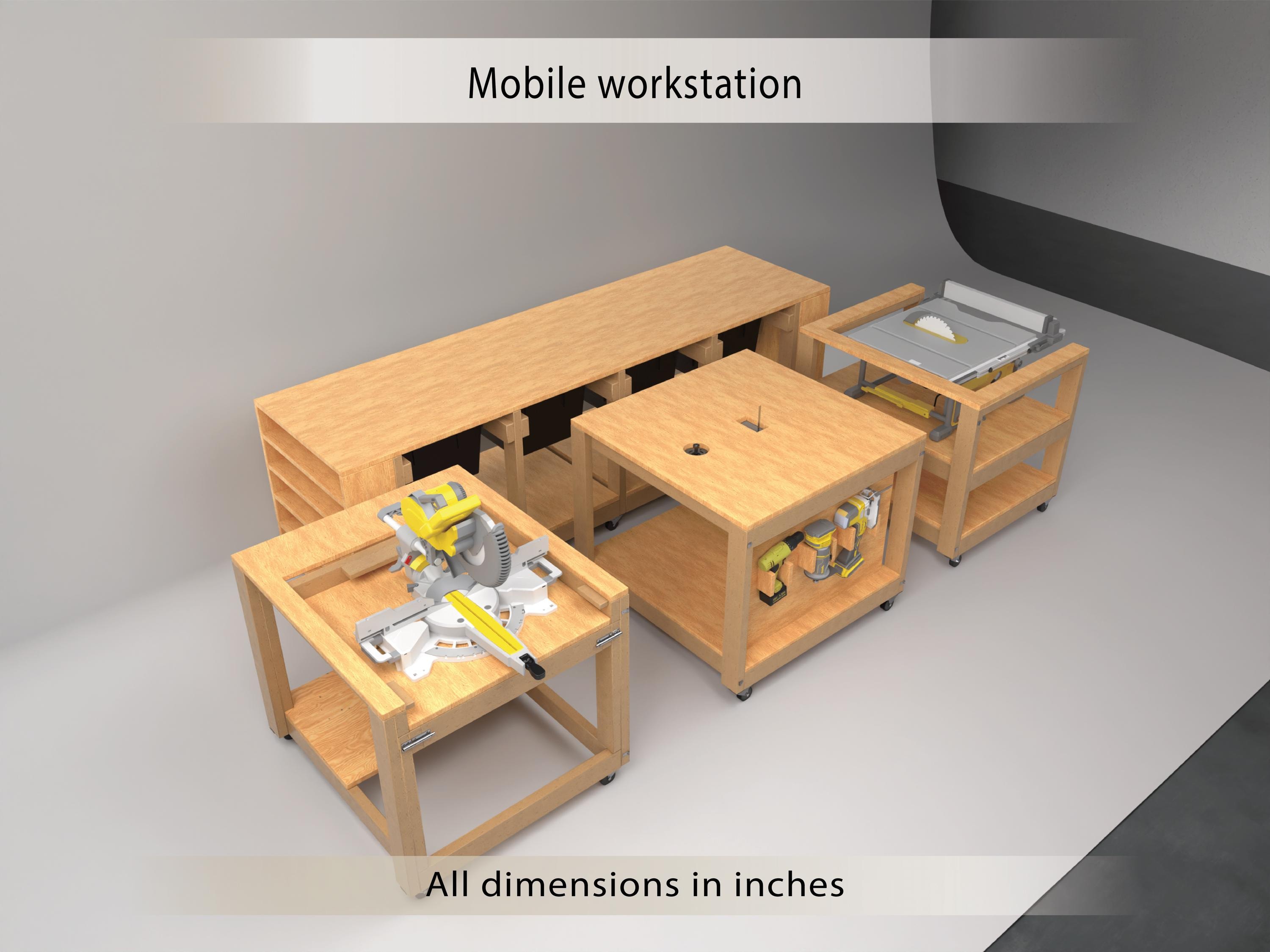 Modular Mobile Workstation Plans | Table Saw, Miter Saw, Router ...