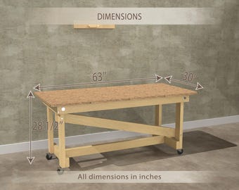 DIY Foldable table plans, Wall-Mounted Folding Workbench on Wheels  - Digital Build Plans