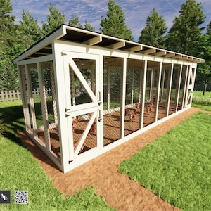 8x24 Chicken Run Coop Plans with Roof DIY Walk in Enclosure Walk in chicken run plans One Slope outdoor Chicken Run with partition wall PDF