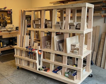 DIY Mobile Lumber Storage Rack Plans 3x5 , Rolling Wood Cart, Garage Workshop Storage Organizer, Wood Rack Plans PDF Download