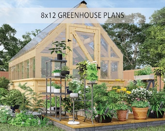 8x12 Greenhouse Plans PDF | DIY Wooden Greenhouse Blueprint | Backyard Garden Greenhouse Plans | Polycarbonate Roof | Step-by-Step Build
