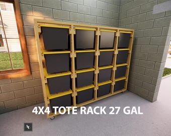 DIY 4x4 Tote rack plansTote Storage Rack, DIY Plans, 27 Gallon Tote Storage, 17 Gallon Tote Storage, Custom Option, Step by Step Process