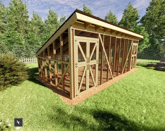 12x24 Hühnerstall Pläne mit Dach DIY Begehbarer Gehege Raubtiersicher Eine Schräge Dach Outdoor Hühnerstall PDF