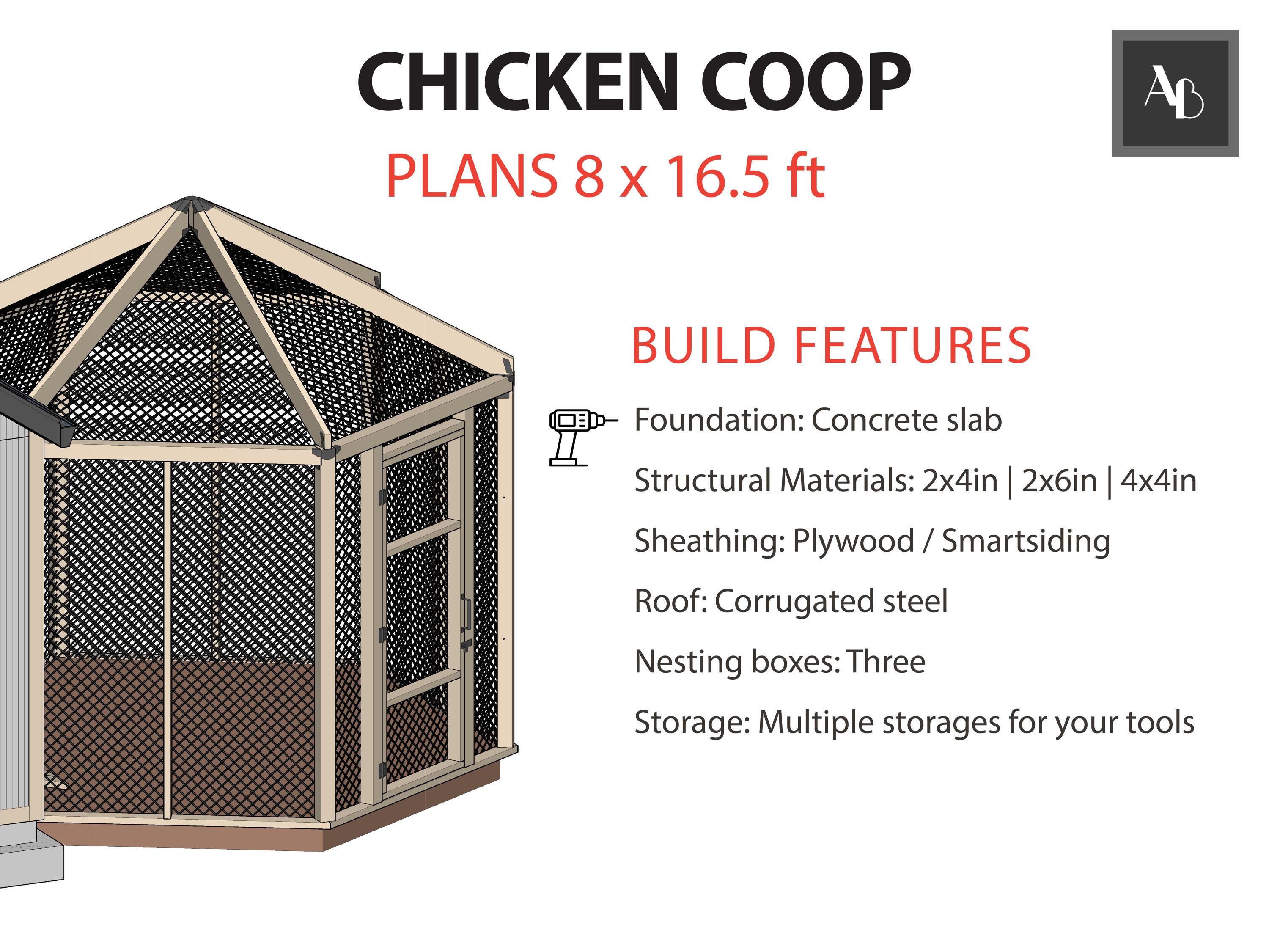 Modern Chicken Coop Building Plan With Material List Easy Chicken Coop ...