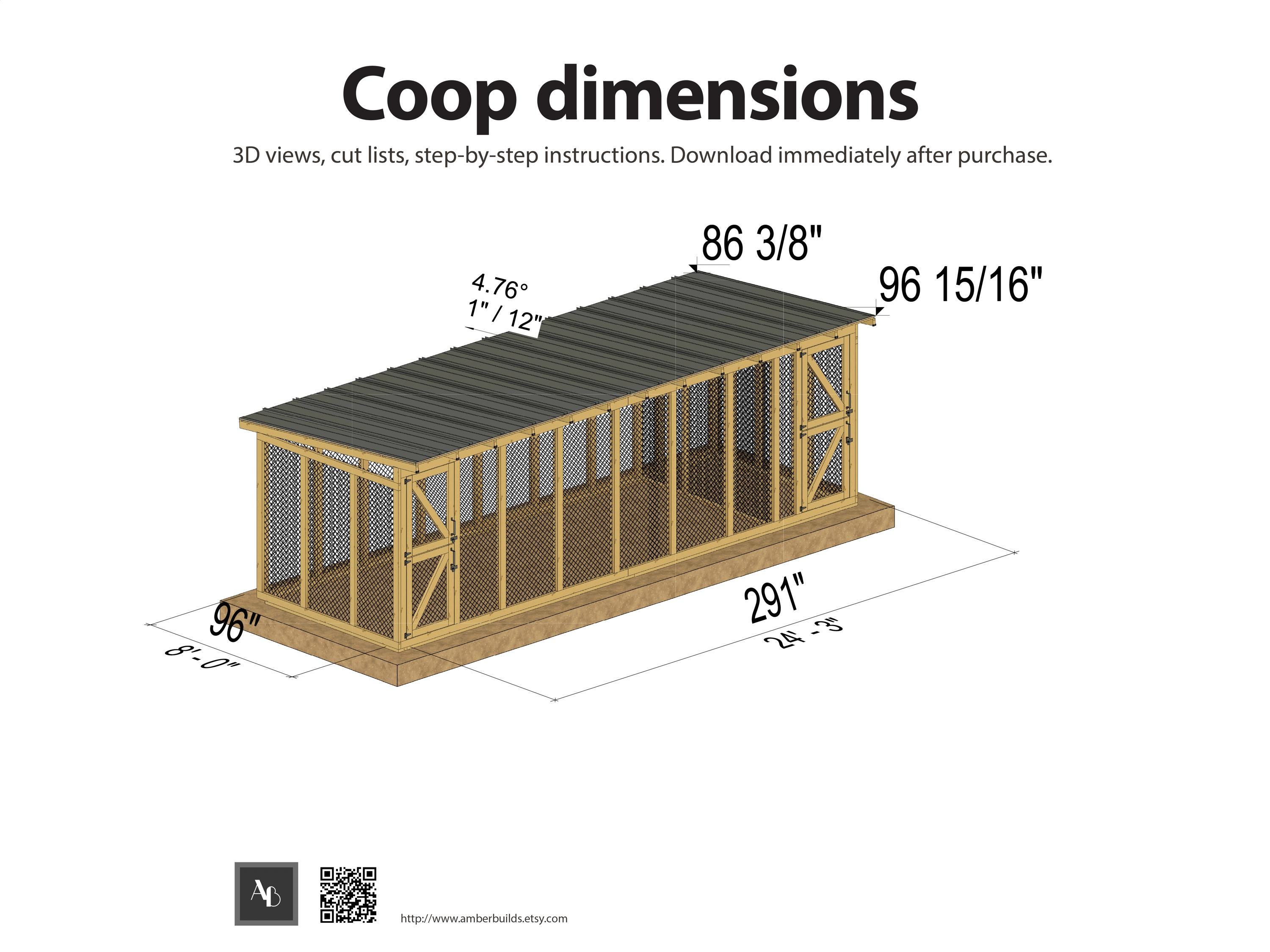 8x24 Chicken Run Coop Plans With Roof DIY Walk in Enclosure Walk in ...