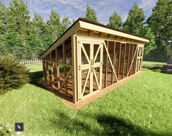 10x24 Hühnerstall Pläne mit Dach DIY Begehbarer Gehege Raubtiersicher Eine Schräge Dach Outdoor Hühnerstall PDF