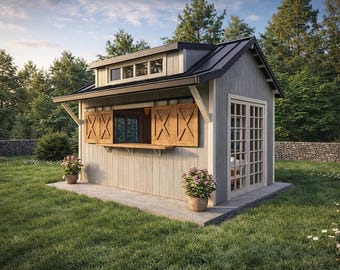 10x14 Modern BAR House Plans | Backyard Studio, Guest Cabin (PDF Download), Tiny house Plans, Shed plans