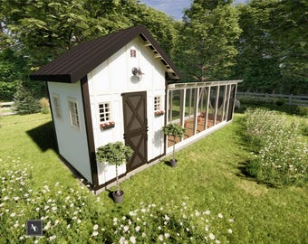 Grands plans pour poulailler 8 x 28 | Plans DIY Chicken Coop & Run | Poulailler moderne pour 20 poules | Plans faciles de conception de poulailler d'arrière-cour