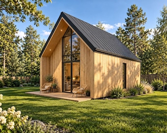 Scandinavian Tiny House Plans | Timber-Clad Cabin Design (PDF Download)