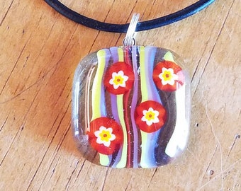 Flower garden with millefiori fused glass pendant necklace jewelry Harrach 75