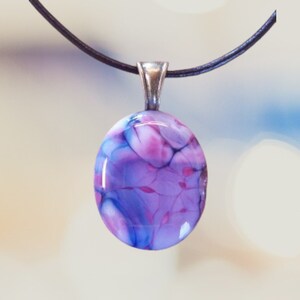 Blue and purple fused glass pendant necklace, Harrach 210