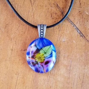 Spectacular color in this one of a kind fused glass pendant on leather cord necklace Harrach 81