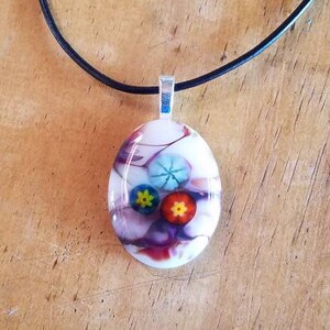 Delicate flowery fused glass millefiori pendant necklace jewelry Harrach 113