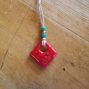Casual red glass with Dichroic glass accents pendant necklace, jewelry Harrach 98