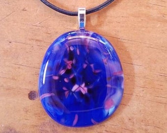 Brilliant blue fused glass pendant necklace