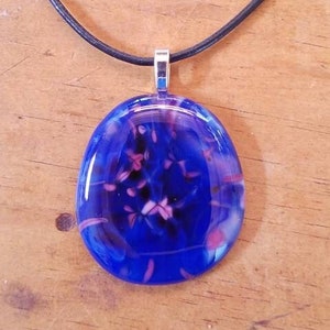 Brilliant blue fused glass pendant necklace 65