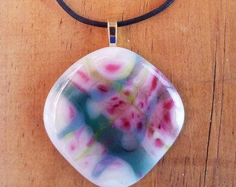 Colorful fused glass pendant necklace, Harrach 139